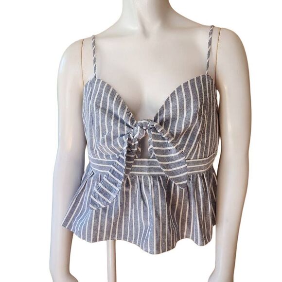 NWT English Factor Blue & White Striped Peplum Tank Top (L) - Picture 6 of 9